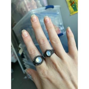 antique silver faux opal ring bundle, size 7.5